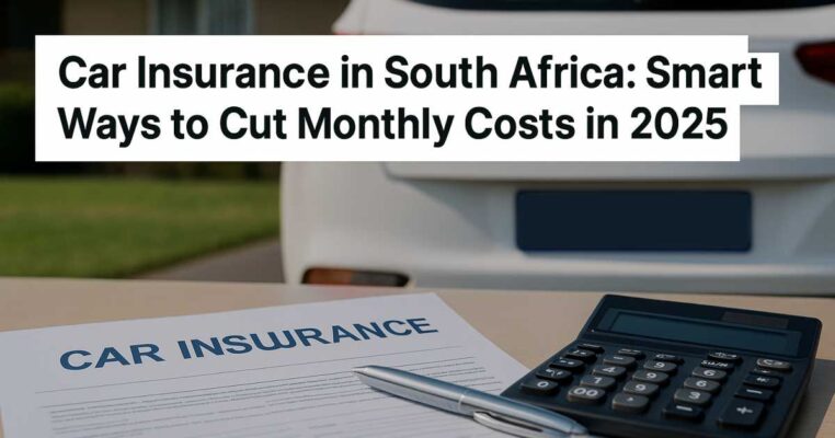 South African car insurance documents with calculator and number plate